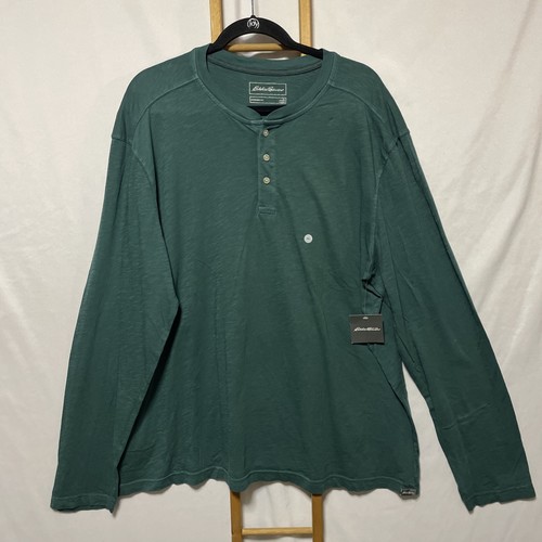 Eddie Bauer Legend Wash Herren Baumwolle Henley Gr. XL Grün Langarm Outdoor