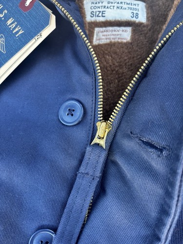 Bronson MFG. US Navy N-1 Deck Jacket Retro Blue Wool Lined Coat Size 38 - Picture 6 of 10