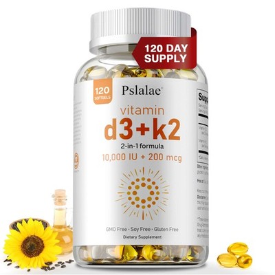 Vitamin D3+K2 120pcs - Improves Sleep Health,strengthens Bones,Gluten-free,Vegan