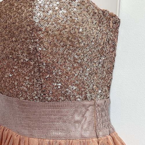 Mini Vestido Arden B Sweetheart Sin Mangas Dorado Tul Lentejuelas Glamour Extra Pequeño - Imagen 4 de 9