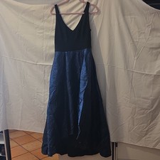XSCAPE Black Blue Long Gown V-Neck Strappy Sleeveless Formal Dress Size 12