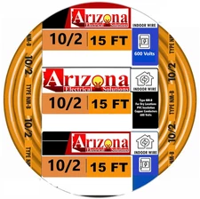 10/2 NM-B Indoor Copper Wire 15 Ft 600V 2 Conductors with Ground Orange