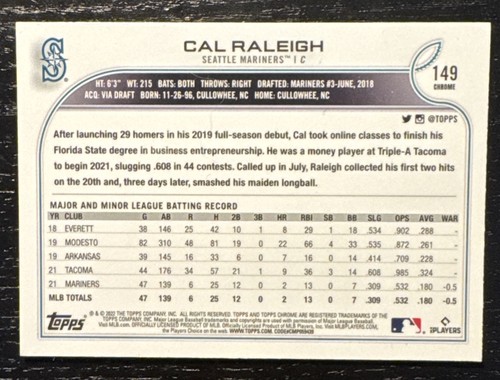 2022 Topps Chrome Baseball Cal Raleigh True Rookie Seattle Mariners 💎💎💎 - Bild 2 von 2