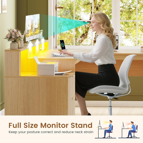 66" L Shaped Computer Desk with Drawers, Fluted Home Office Desk with Led Lights - Bild 22 von 42