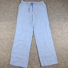 Talbots Pants Womens Medium Blue 100 Linen Drawstring Wide Straight Pull On NEW