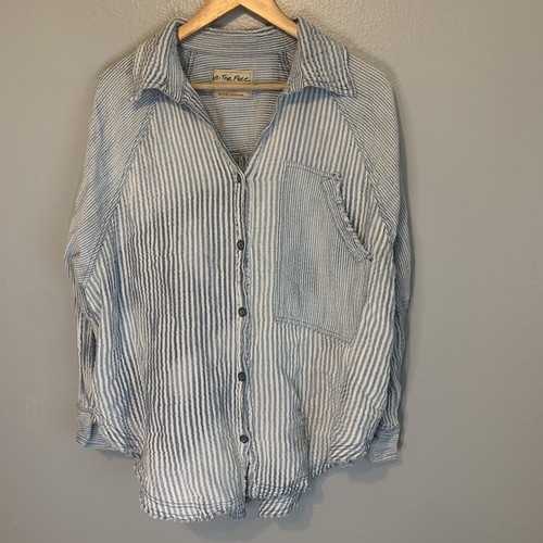 Camisa Free People abotonada para mujer mediana índigo cielos rayas gasa aireada holgada - Imagen 1 de 15