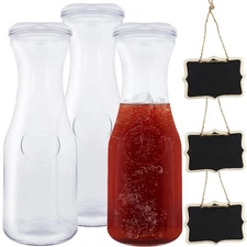3 Pack Glass Bottles Set Glass Carafe with Lids 34 Ounces Water Decanter Juic...