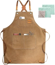 Chef Apron, Cotton Canvas Cross Back Apron with Pockets for Women and Men,Adjust