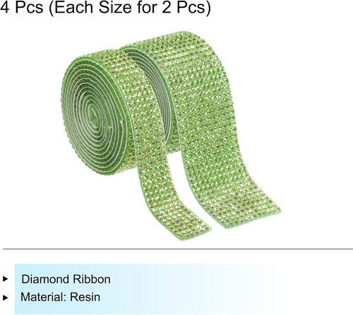 4 Roll 4 Yard 13.5/27mm Self Adhesive Crystal Ribbon Band Strip Light Green - Picture 3 of 5