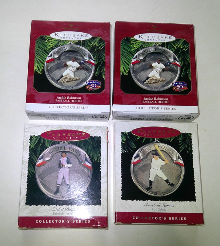 Hallmark Ornaments, Baseball Heroes, L Gehrig,  S Paige, J Robinson, Lot of 4