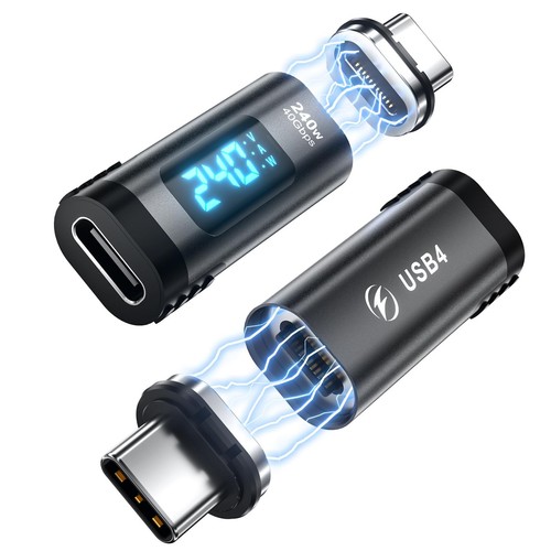 Digital Display USB C Magnetic Adapter PD 240W 24Pin(2 Pack) with Voltage Cur...