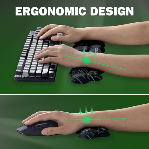 Ergonomic Memory Foam Wrist Rest Set for Keyboard & Mouse, Non-Slip Base Green - Picture 2 of 7
