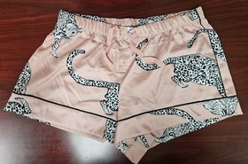 Victoria's Secret 2 Piece Pink Leopard Satin Pajama Set Size LG Rare