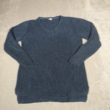 LL Bean Sweater Mens Large Blue Pullover V Neck Cotton Knit Fisherman Casual