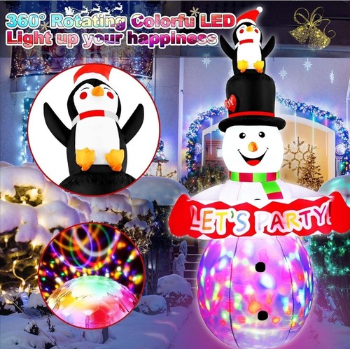 8 FT Weihnachten Aufblasbarer Bunter Schneemann mit Pinguin LED Wetterfest - Bild 3 von 5