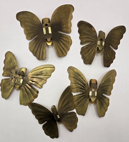 Vintage Brass Tone Metal Wall Hanging Butterflies Set of 5 Retro MCM - Picture 4 of 8
