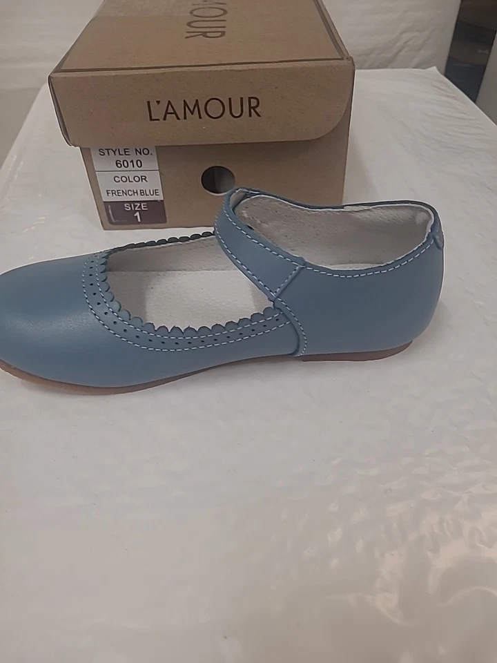 Niños L'amour Lucille festoneado estilo plano 6010 cuero azul francés Foto 3 de 4