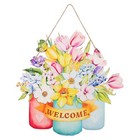  Wall Hanging Welcome Spring Sign Farmhouse Elegant Floral Pattern Plaque