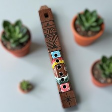 Vintage Peruvian Tarka Wooden Hand Carved Painted Flute Musical Instrument