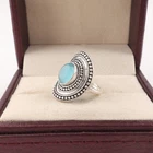 Natural Blue Cat's Eye Gemstone 925 Solid Silver Statement Ring Birthday Gift