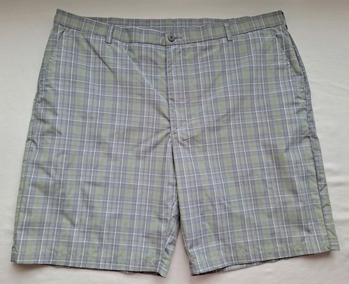 BEN HOGAN MENS SZ 42 PERFORMANCE FLAT FRONT CHINO GOLF SHORTS PLAID GRAY 9.5 "