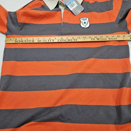 NWT Vintage Nike Rugby Shirt Medium Polo Orange Gray Stripes Patch Long Sleeve - Picture 6 of 8