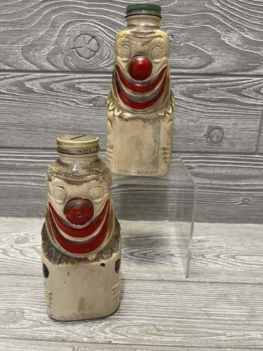 "Juego de 2 botellas de uva de arte popular pintadas a mano bancos de vidrio vintage para payasos de 7,25"""