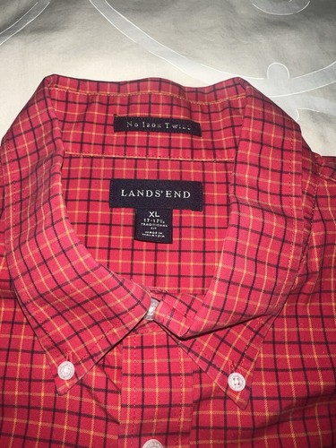 Lands End Herren Hemd XL rot kariert bügelfrei Twill Langarm Knopfleiste - Bild 2 von 6