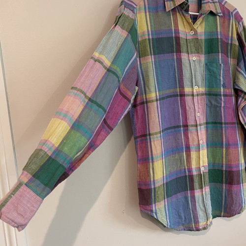 Lauren Ralph Lauren Button Up Shirt Womens Sz 4 100% Linen Pastel Plaid Beachy - 第 2/12 張圖片