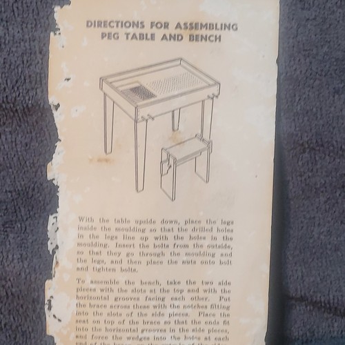 Vintage 1940s Childrens Peg Board Table & Bench J Pressman & Co., Inc. - Picture 3 of 22