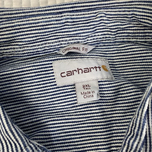 Carhartt XXL 2XL 1/4 Zip Hickory Stripe Railroad Logger Shirt 100092-965 *Flaw - Picture 6 of 11