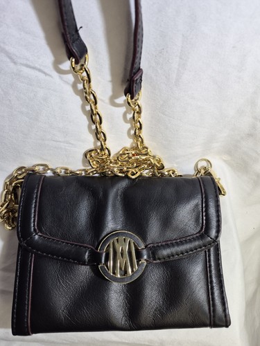 Vintage Antonio Melani Mini schwarze Leder Clutch Stil Crossbody mit goldenem Kettenriemen - Bild 17 von 17