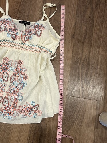 Heart Soul White Embroidered Shirred Front Spaghetti Strap Tie Back Top Size XL - Picture 6 of 6