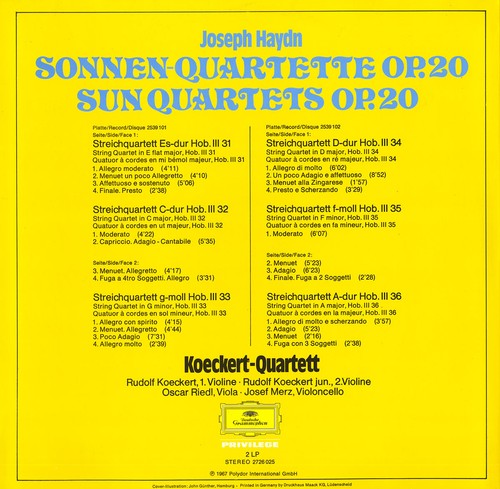 HAYDN 6 SQs Op.20 (Sonnen Quartette) KOECKERT QUARTET DGG 2726025 2LP Gatefold - Picture 2 of 3