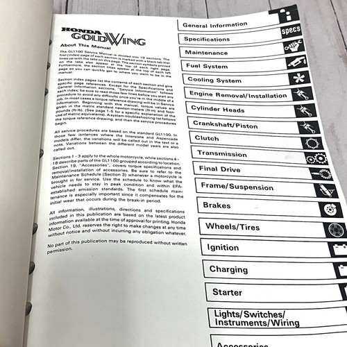 Manual de servicio Honda Gold Wing - GL1100 GoldWing - 1980-1983 - Imagen 9 de 11