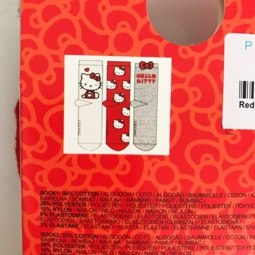 Primark ladies crew socks 3 x pairs Hello Kitty red - Picture 2 of 3