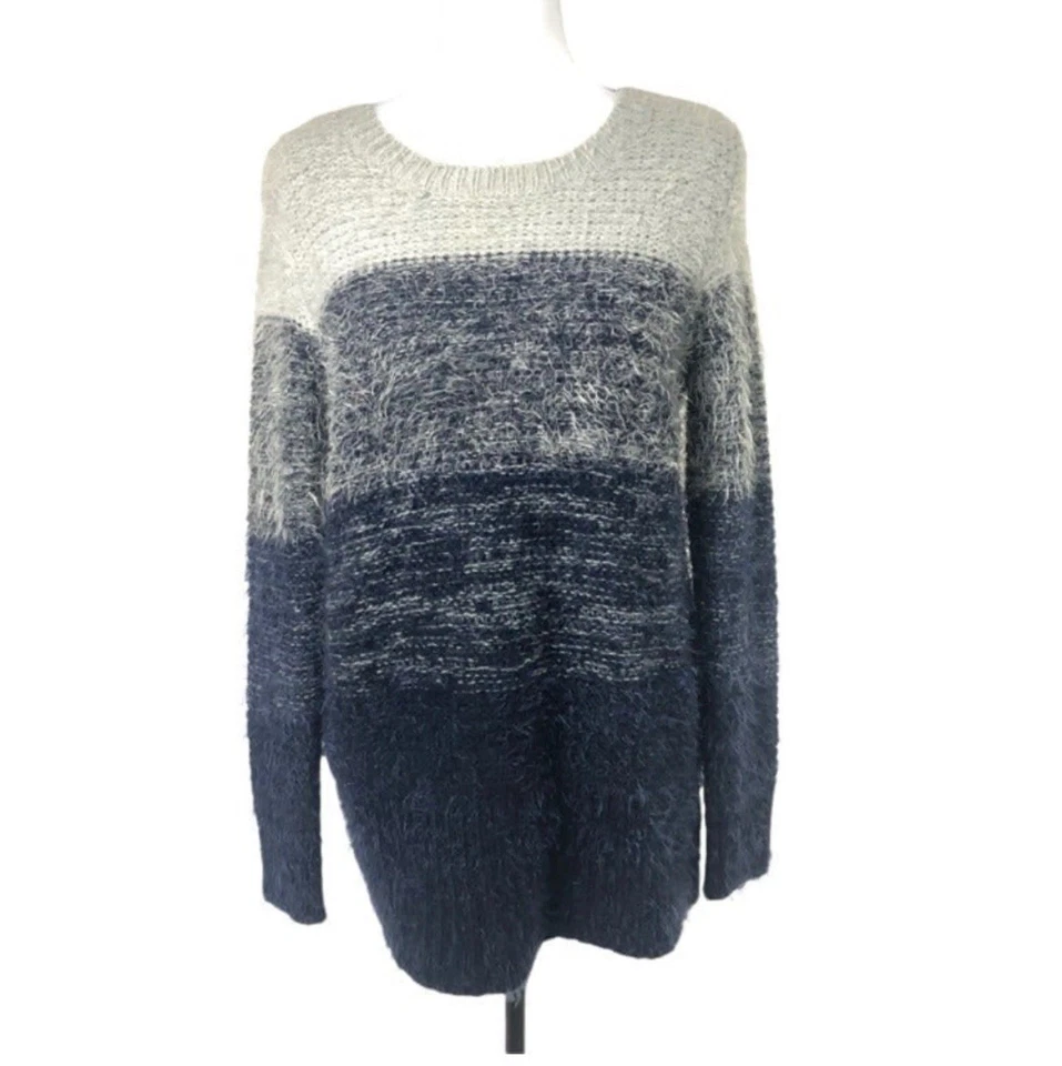 Suéter Kimchi Túnica Larga Pequeño Gran Tamaño Difuso Suave Rayas Anchas Foto 2 de 4