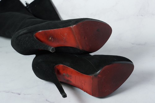 CHRISTIAN LOUBOUTIN Black Knee High Boots Heels Suede Leather Size 37.5 US 6.5 - Picture 4 of 8
