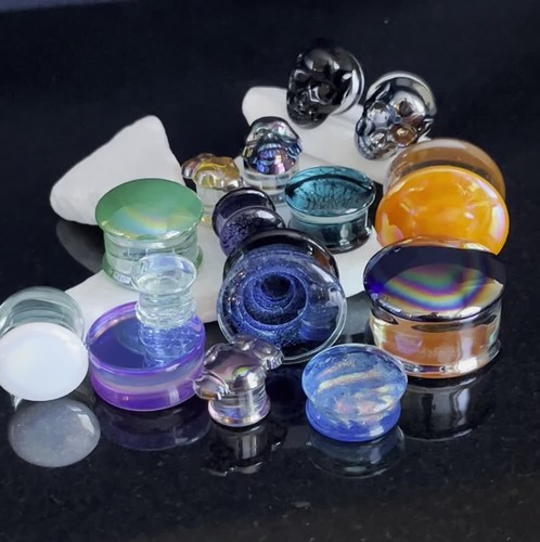 PAIR Iridescent Glass Double Flare Plugs Gauges Body Jewelry  - Video 1 of 1