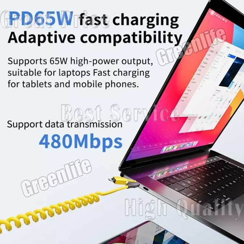 4in1 Spring Fast Charging Cable 65W USB-C Data Sync Fast Charger Cord For iPhone - Picture 4 of 19