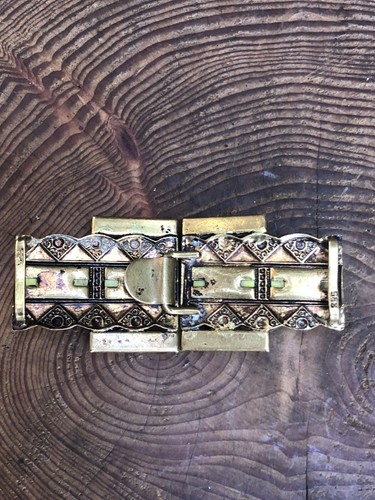 Vintage Czech Art Deco belt buckles cadmium glass gilt metal 1930's Neiger style - Picture 6 of 16
