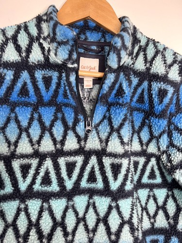 Cat & Jack Holiday Blue Sweater 1/4 Zip Mock Neck Boys Pullover Size L 12/14 - Picture 4 of 12