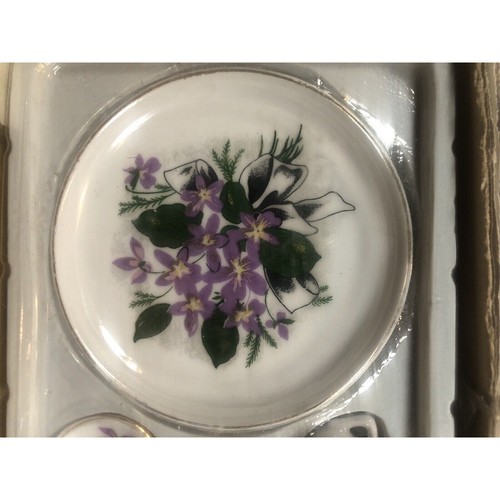 Mini Porcelain Tea Set for 2 10 Piece Purple Flower Design In Original Box - Picture 11 of 24