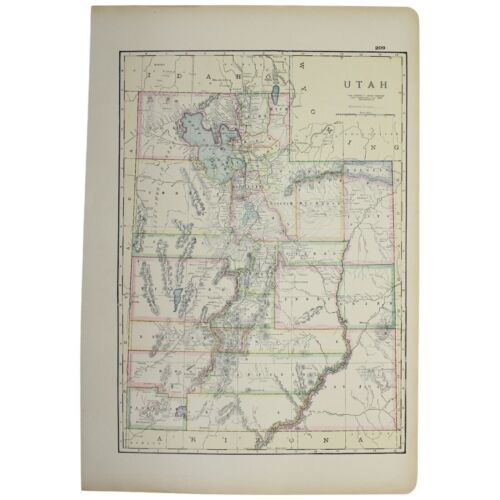 UTAH State MAP 1928 21"x14" Jazz Age 1920s VINTAGE Large Full COLOR - Picture 2 of 2