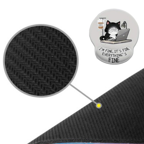 Cute Cat Wrist Mouse Pad Non Slip Ergonomic Mousepad Soft Memory Foam Mouse Mat  - Afbeelding 2 van 3