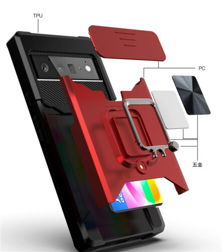 For Google Pixel 6 6A 6 Pro 7 7 Pro Card Solt Stand Shockproof Phone Case Cover - Picture 3 of 19