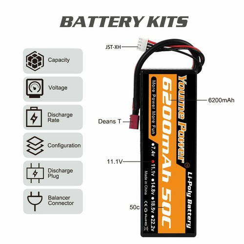 2pcs Youme 3S 11,1V 6200mAh Deans Hardcase Lipo Batterie für RC Drohne Auto LKW - Bild 4 von 6