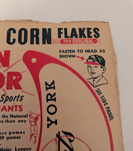 Kellogg's Corn Flakes New York Giants Baseball Sun Visor Uncut Panel Circa 1949 - Picture 3 of 8