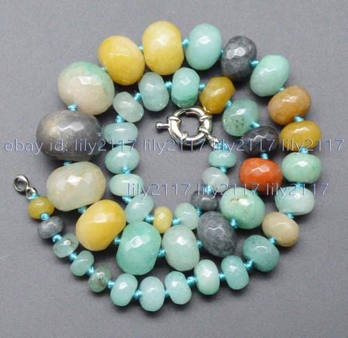 Huge 10-20mm Faceted Multi-Color Amazonite Gemstone Rondelle Beads Necklace 18'' - Picture 4 of 5