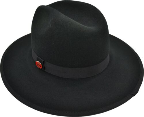 Bruno Capelo Para Hombre Negro con Rojo Alambre Ancha Rígida Lana Fedora Monarch MO-200 - Imagen 4 de 7